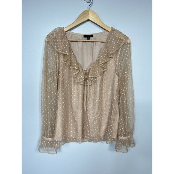J Crew Blouse Small Victorian Nude Blush Sheer Swiss Dot Ruffle Romantic Fairy - Picture 1 of 14
